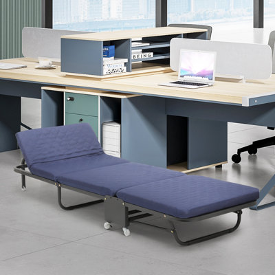 Rolling Folding Bed with Wheels, Foldable Rollaway Bed with Foam Mattress, Camping Cot Sleeping Bed