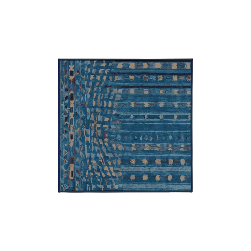 Machine Washable Blue Area Rug, Square 5'