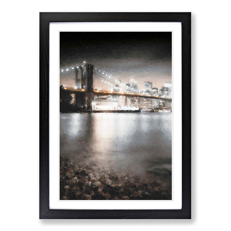 Brooklyn Bridge New York City Abstract Art - Picture Frame Graphic Art Print, 36cm H x 27cm W x 2cm D, Black Framed