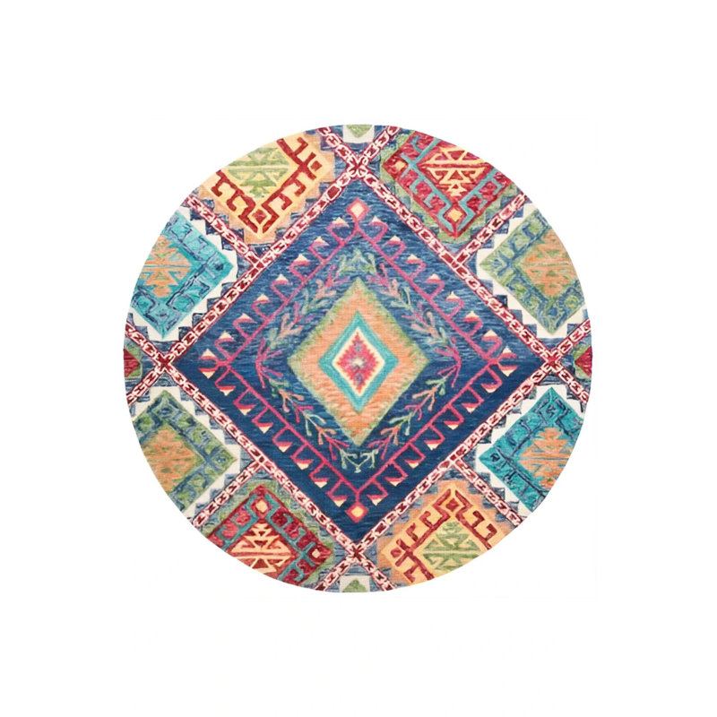 Creative Modern Woven Base Round Decorative Carpet With Multicolored Geometric Shape Pattern, Round 2'8"