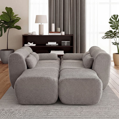 140" Sectional U-shape Convertible Couch With Ottoman, Corduroy Cloud-inspired Sofa For Living Room