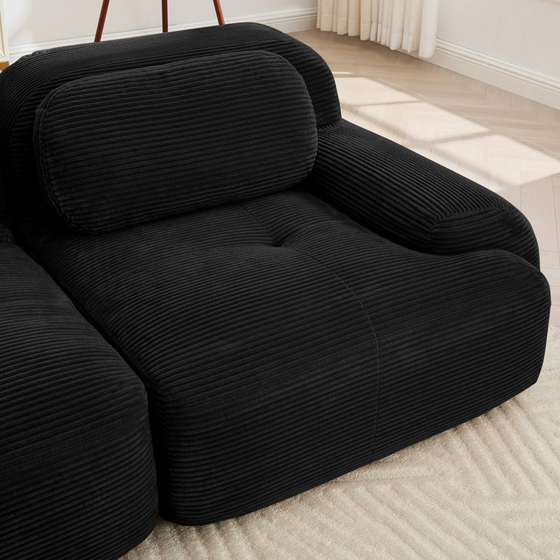 Velours côtelé 82 po à 2 places, lisse et incurvé, sans assemblage, pour pièce audiovisuelle, noir avec chambre non adaptée,