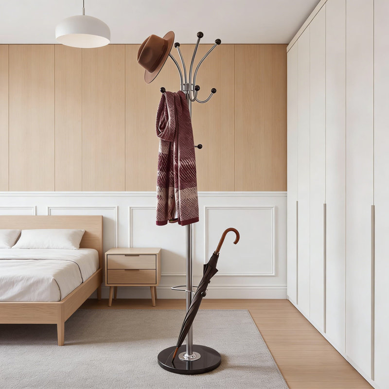 Heavy Duty Freestanding Coat Rack With Natural Marble Base, 11 Hooks And Detachable Umbrella Holder For Entryway, Bedroom, Or Office