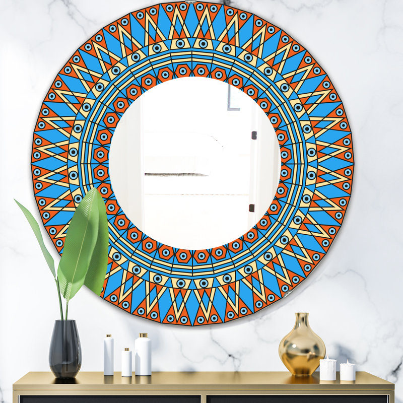 Motif orange et bleu - Miroir Mid-Century - Miroir mural décoratif, H 23,6 po x l 23,6 po