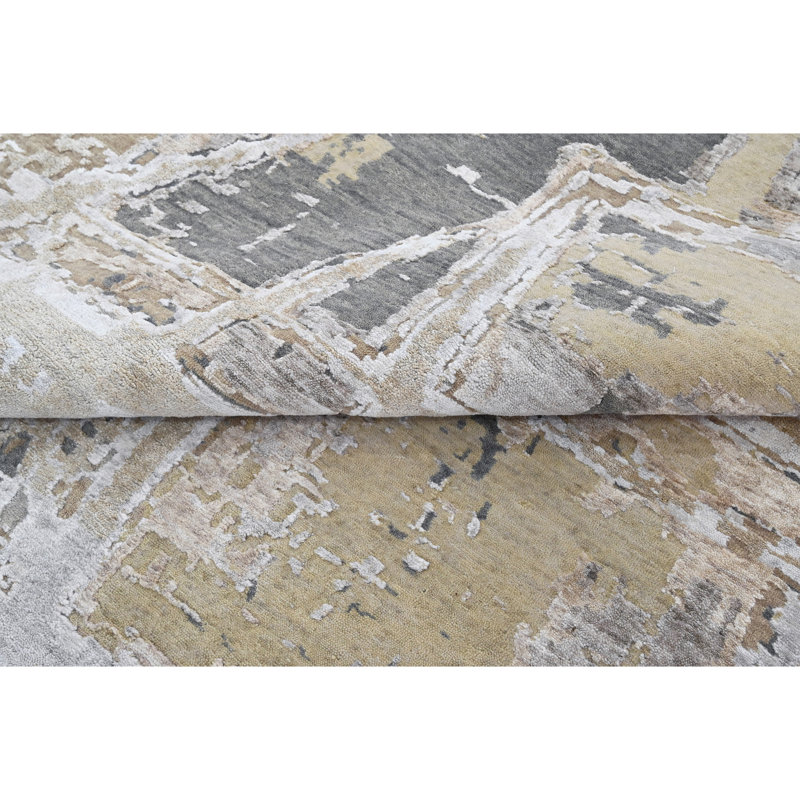 Abstract Area Rug in Gray/Taupe/Ivory, Rectangle 10' x 14'
