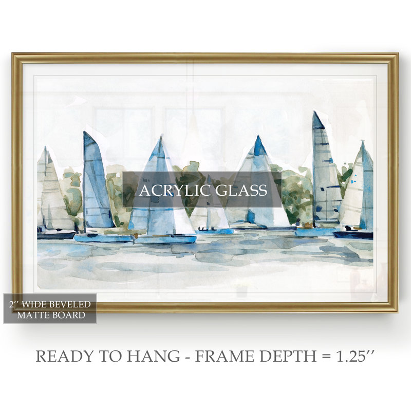 Pastel Marina I - Matted and Framed Under Acrylic Glass, Large Living Room Wall Art, 18.5" H x 24.5" W x 1.5" D, Gold Framed
