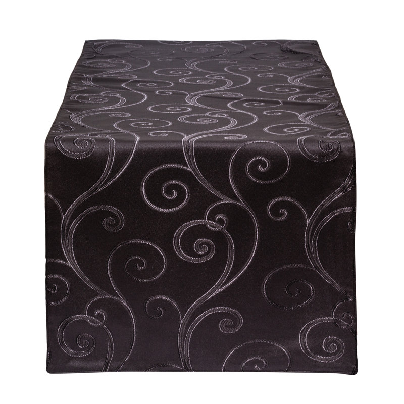 Linglestown Damask Polyester Table Runner, Forged Iron, 70" L x 19" W