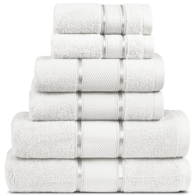 Ensemble de serviettes 6 pièces 100% coton Premium, Blanc