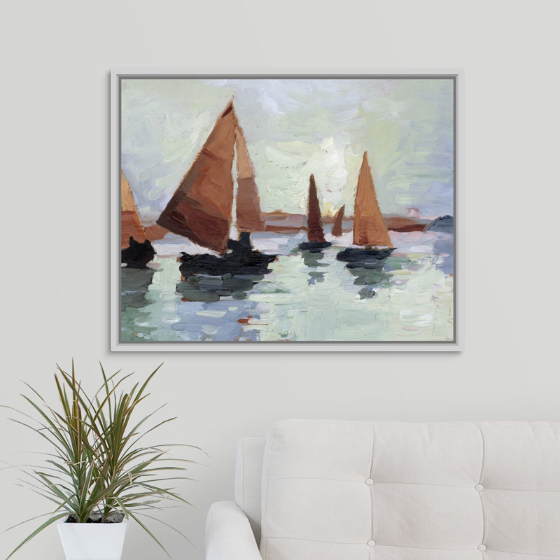 «Sunset Harbor I», peinture sur toile, H 17,7 po x l 21,7 po x P 1,75 po, Cadre flottant blanc
