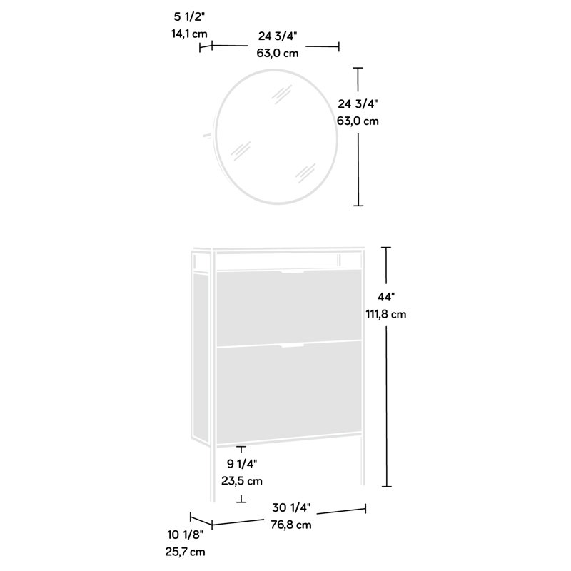Armoire à chaussures murale à finition brune avec miroir, conception peu encombrante pour l'organisation, la structure, le rangement basculant, la tablette et les crochets