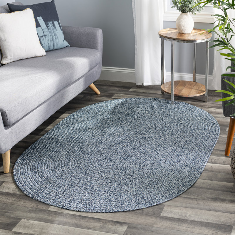 Tapis intérieur / extérieur bleu tressé Happel, Ovale 2 pi x 3 pi