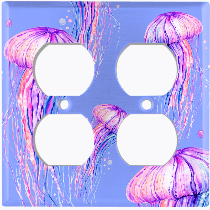 Jelly Fish Pink Party Lavender Nautical & Beach 2 - Gang Duplex Outlet Standard Wall Plate