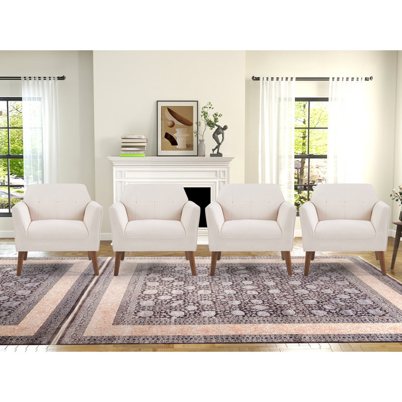 32.2" Wide Scandinavian Upholstered Solid  Wood Arm Accent Chair, Beige