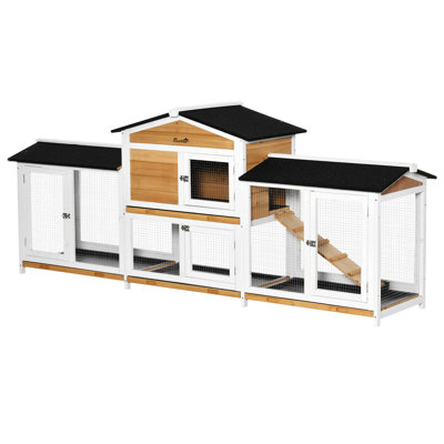 Enclos 90,5 po en bois avec cage à lapin et cage à lapins