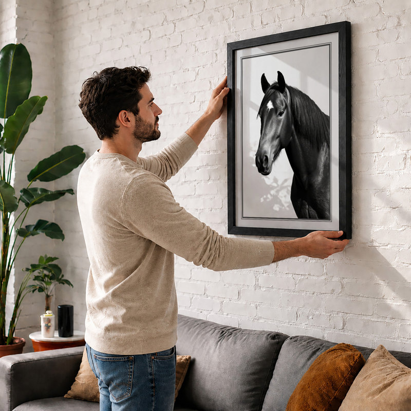 Noble Horse Profile Modern - Framed Print, A2 - 59.4 x 42.0 cm, Walnut