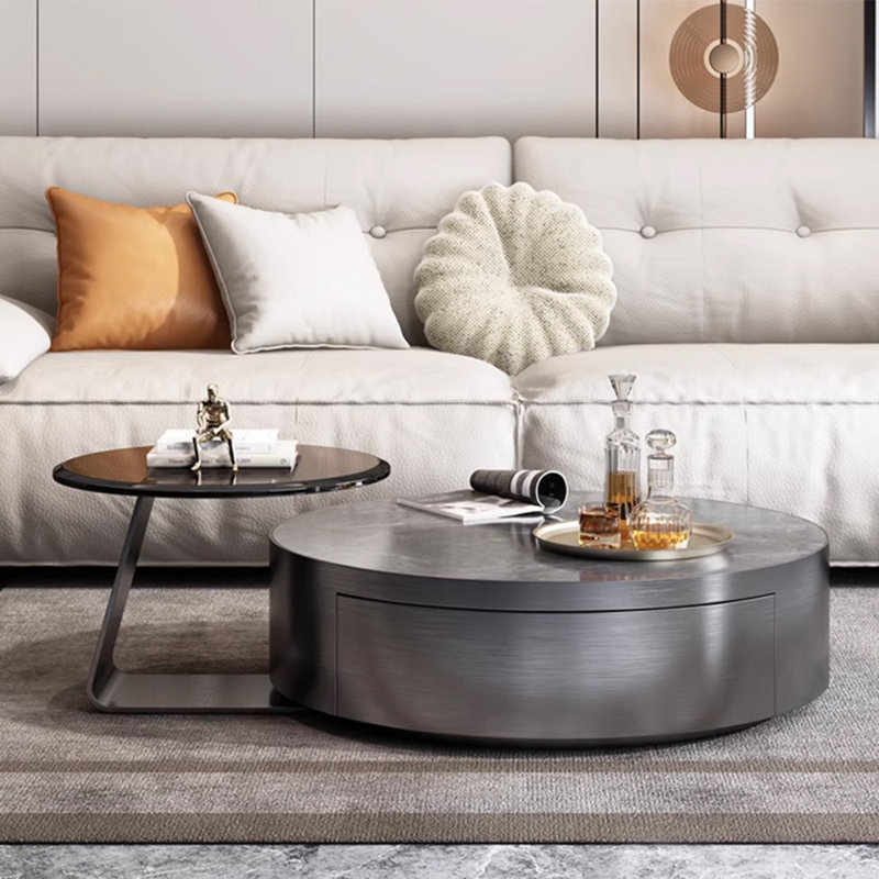 Table basse ronde en métal de style italien, H 12,6 po x L 35,4 po x l 35,4 po
