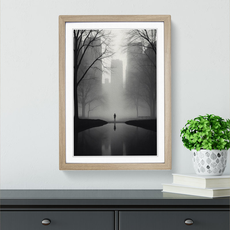 Central Park Minimalism No.2 - Single Picture Frame Print on Wood, Oak Framed, 34cm H x 25cm W x 2cm D