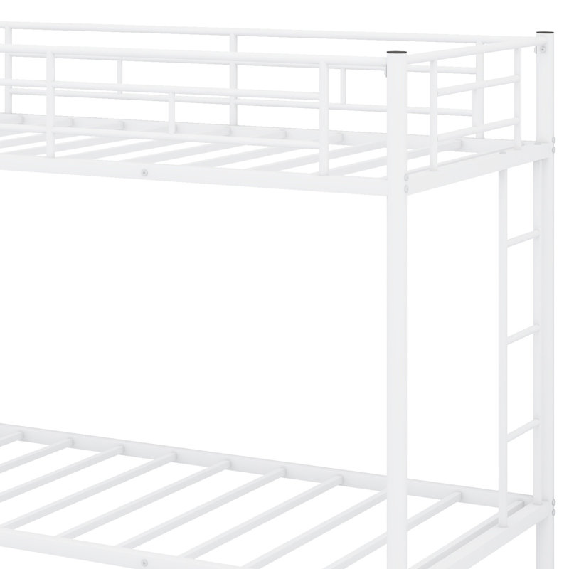 Triple Bunk Bed With Trundle,Two Side Ladder And Guardrails, White