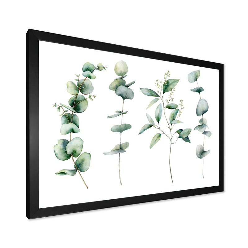 " Green Eucalyptus Branches I " Painting Print, Black Framed, 16" H x 32" W x 1" D