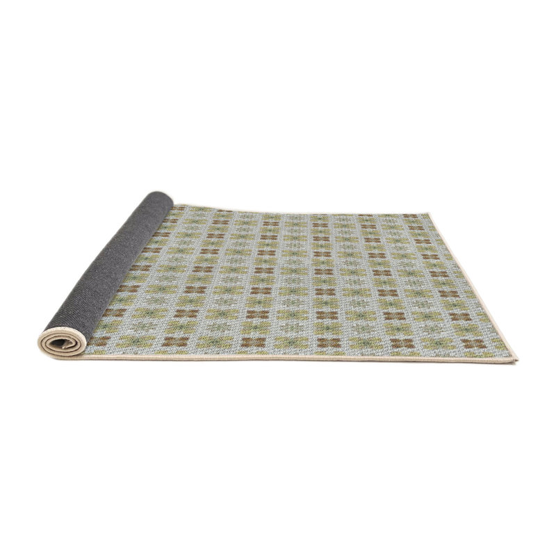 Tapis vert/brun à motifs, Rond 4 pi