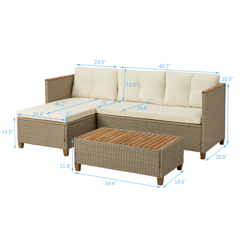 Patio Sofa Set with Coffee Table, Beige