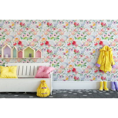 Watercolor Floral On Background Vintage Spring Blossoms Wallpaper