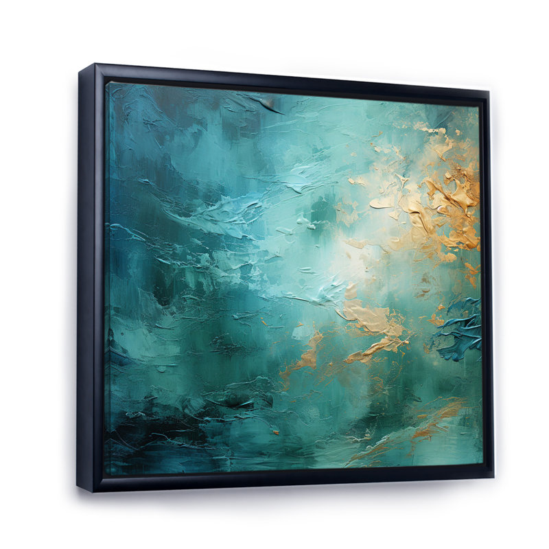 Teal Oasis III - Abstrait paysages, art mural, Cadre flottant noir, H 36 po x l 36 po x P 1,5 po