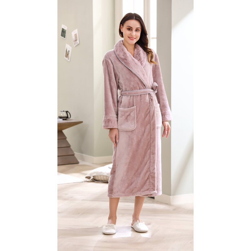 Alwyn Home Longue robe de chambre en molleton chaud et doux pour femme, S, Rose