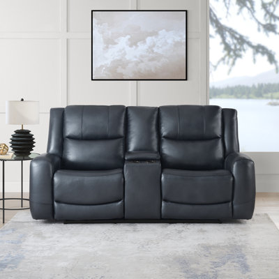 Lark Manor™ Cynita Leather Power Dual Recling Loveseat with Console, Chesapeake Blue