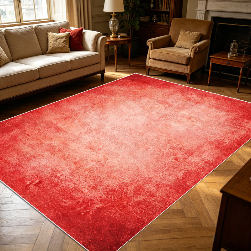 1PC Red Ombre Distressed Textured area rugs for Living Room, Soft and Comfortable, Suitable for all seasons, easy-maintain, machine washable Indoor mat, Under Table Farmhouse suitable for dining room, bedroom, entryway, kitchen, home office, Home
