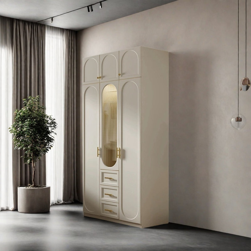 Classic Cream White Wardrobe, 102.36" H x 47.24" W x 21.65" D