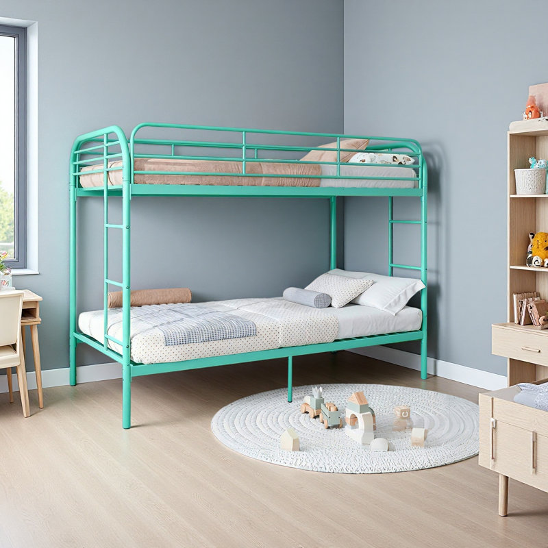 Metal Bunk Bed Twin Over Twin, Heavy Duty Bunk Beds With 2 Ladders And Full-Length Guardrai, Green