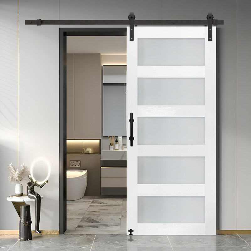 Glass Sliding MDF Barn Sliding Door Hardware Kit, Tempered Frosted Glass, Simple DIY Assembly, 36" x 84"