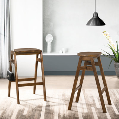 Chaises de bar empilables de style Mid-Century moderne, 2 - Hévéa massif, finition noyer, assise agréable l 16 po x P 18,86 po H 28,41 po, de hauteur comptoir, de 2 tons, siège confortable