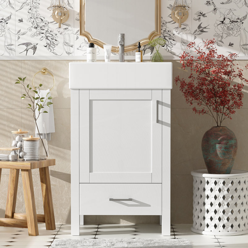 Meuble-lavabo de 20 pouces avec lavabo en céramique, Blanc