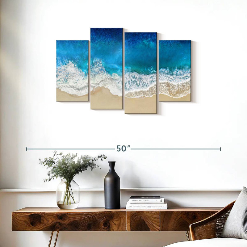 Gillard, vagues de l'océan turquoise d'en haut, H 22 po x l 36 po