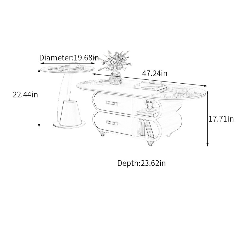 Table basse avec rangement, Blanc / Gris, H 17,71 po x L 47,24 po x l 23,62 po