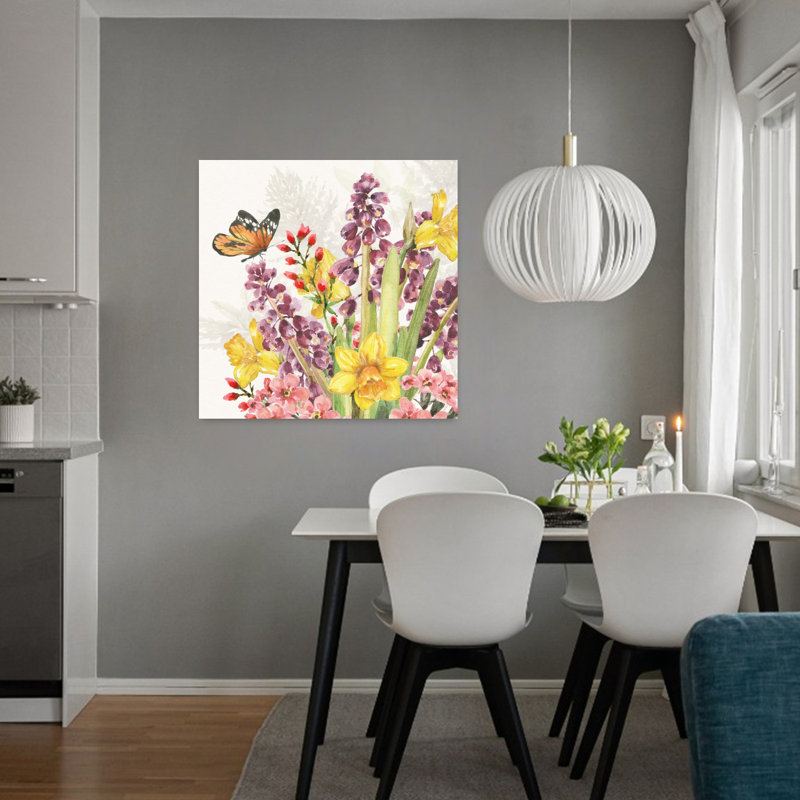 «Fresh Petals VI Contemporary Butterfly Flower Spring», art mural, H 48 po x l 48 po
