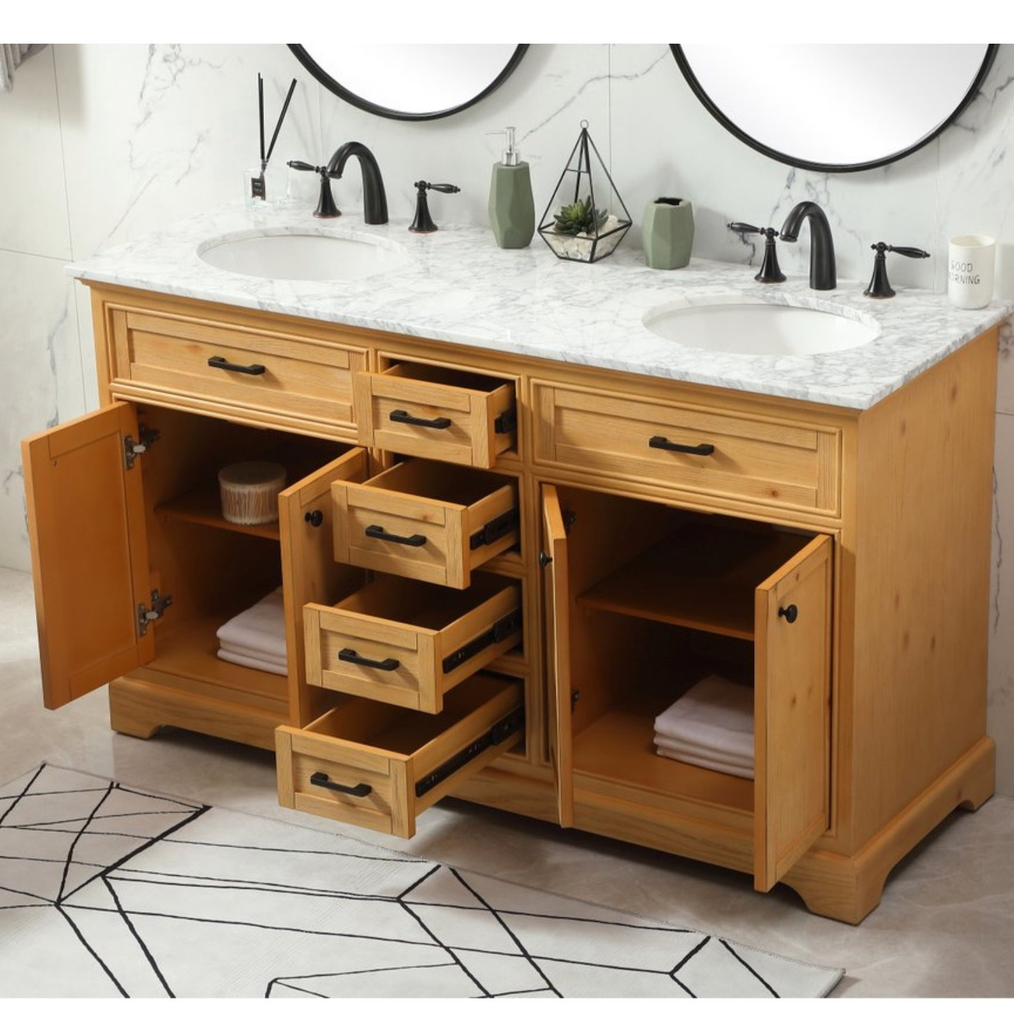 Hermes 60'' Double Bathroom Vanity, Natural