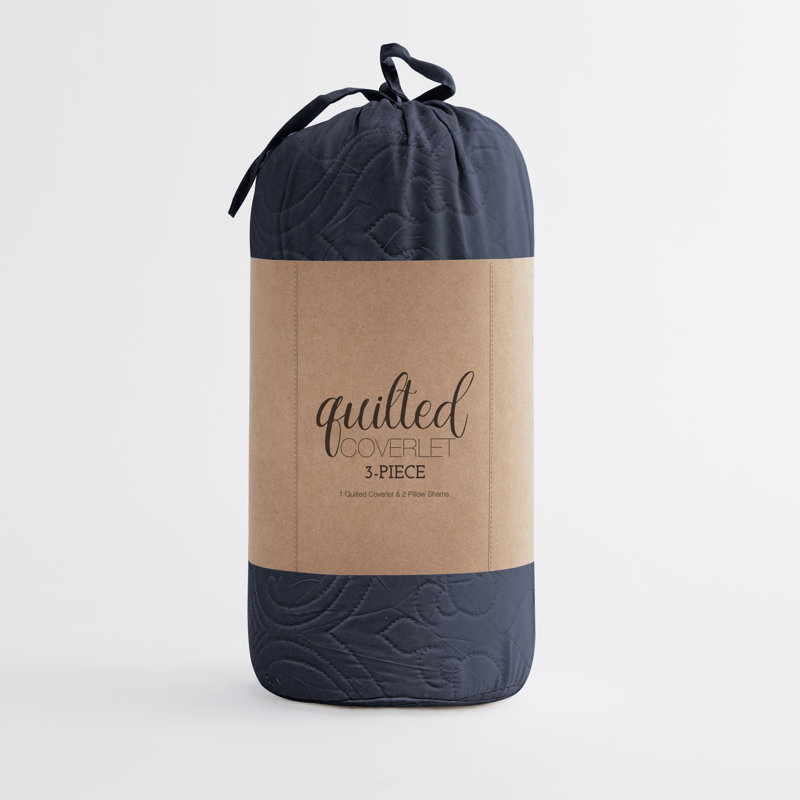 Navy King Microfiber Puff Quilted Coverlet Set