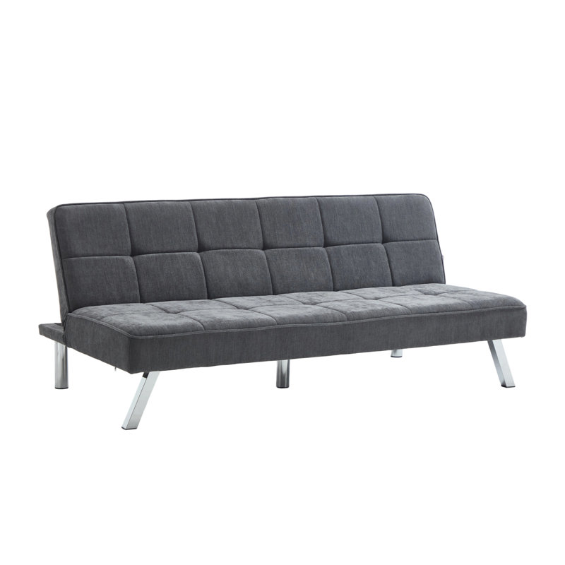 165cm W Modern Grey Convertible Sofa Bed with Metal Legs