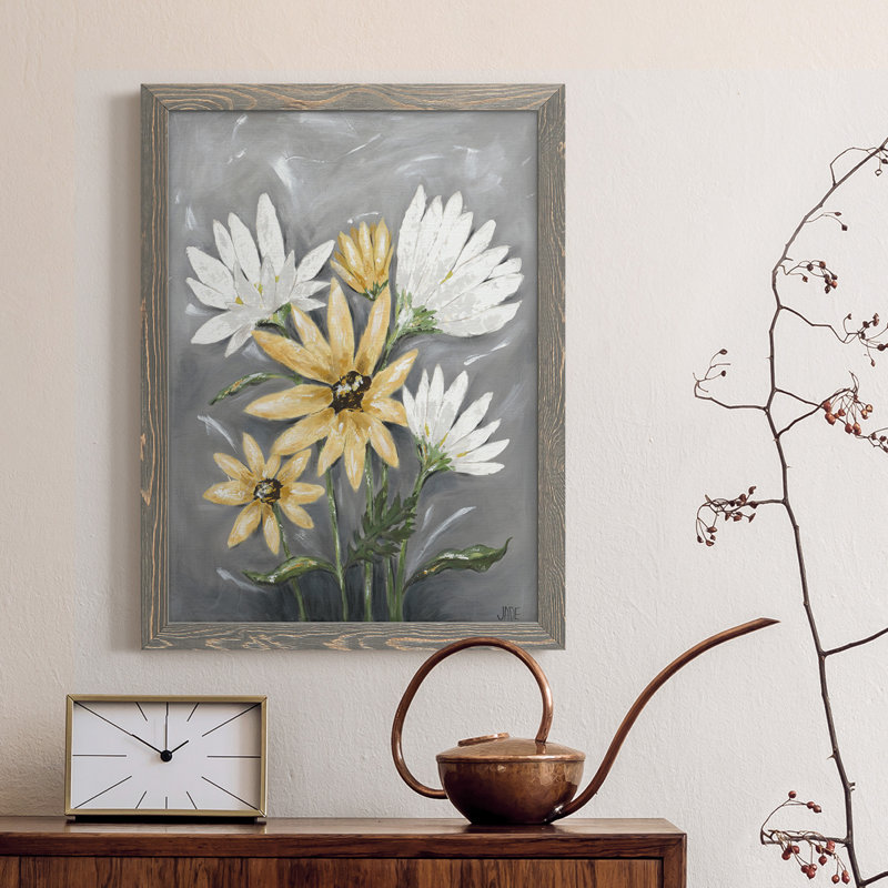 Summer Daisies I - reproduction d'art sur toile, H 17 po x l 20 po x P 1 po, Encadré gris