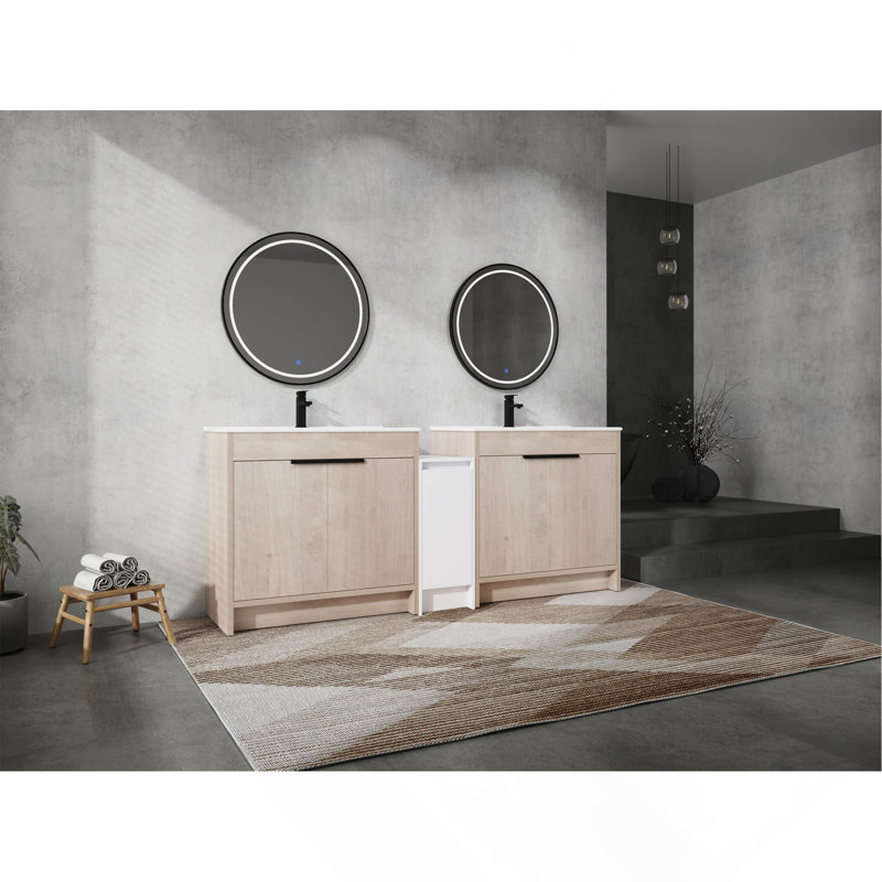 Meuble-lavabo modulaire autoportant de 84 po avec lavabo en céramique, armoires de rangement et portes à fermeture en douceur