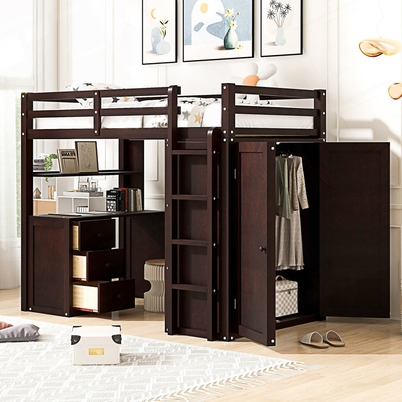 Lit mezzanine simple avec bureau et garde-robe