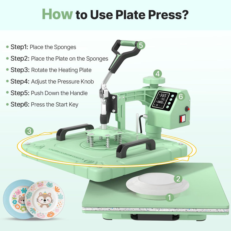 Machine à presser 5 en 1 Suteck, combinaison de sublimation par transfert de chaleur à 360 degrés, 15" x 15", Green