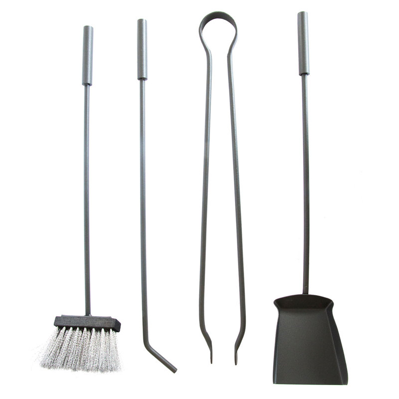 Peter 5 Piece Wrought Iron Fireplace Tool Set, Grey
