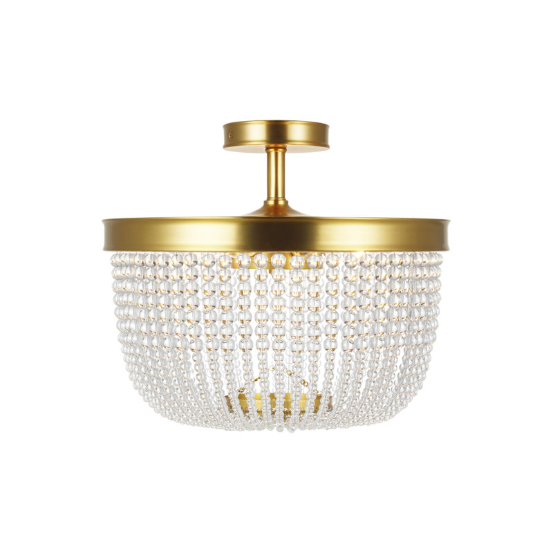 Burnished Brass and Crystal Semi Flush Mount Light