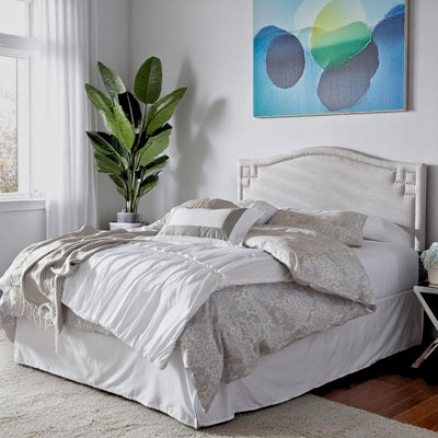 Montserrad Greyish Beige Curved Shape King Nail Head Trim Headboard, 25.63" H X 77.40" W X 2.07" D