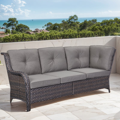 Deb 73.62" Wide Outdoor Wicker Patio Sectional With Cushions