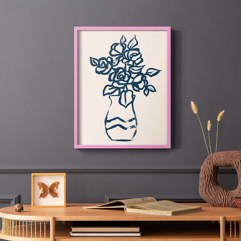 Marine Plant Sketches I, reproduction encadrée - bois massif, H 10 po x l 8 po, Rose